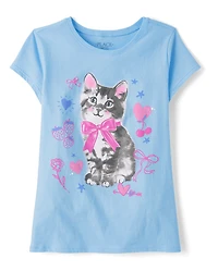 Girls Cat Bow Graphic Tee