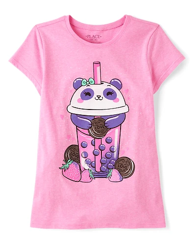 Girls Panda Drink Graphic Tee