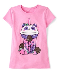 Girls Panda Drink Graphic Tee