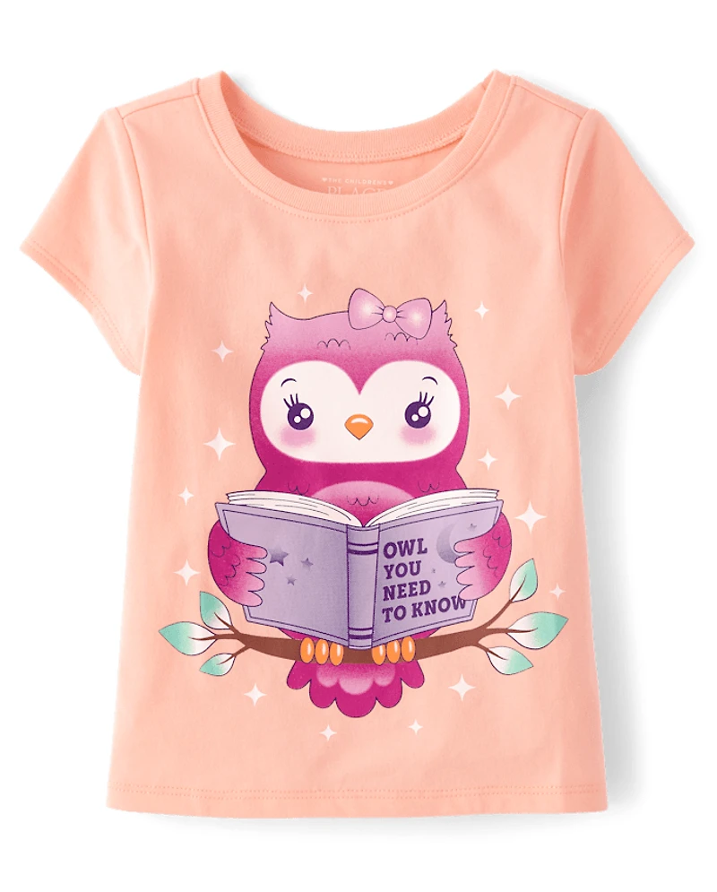 Baby And Toddler Girls Owl Reading Graphic Tee