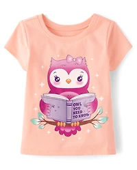Baby And Toddler Girls Owl Reading Graphic Tee