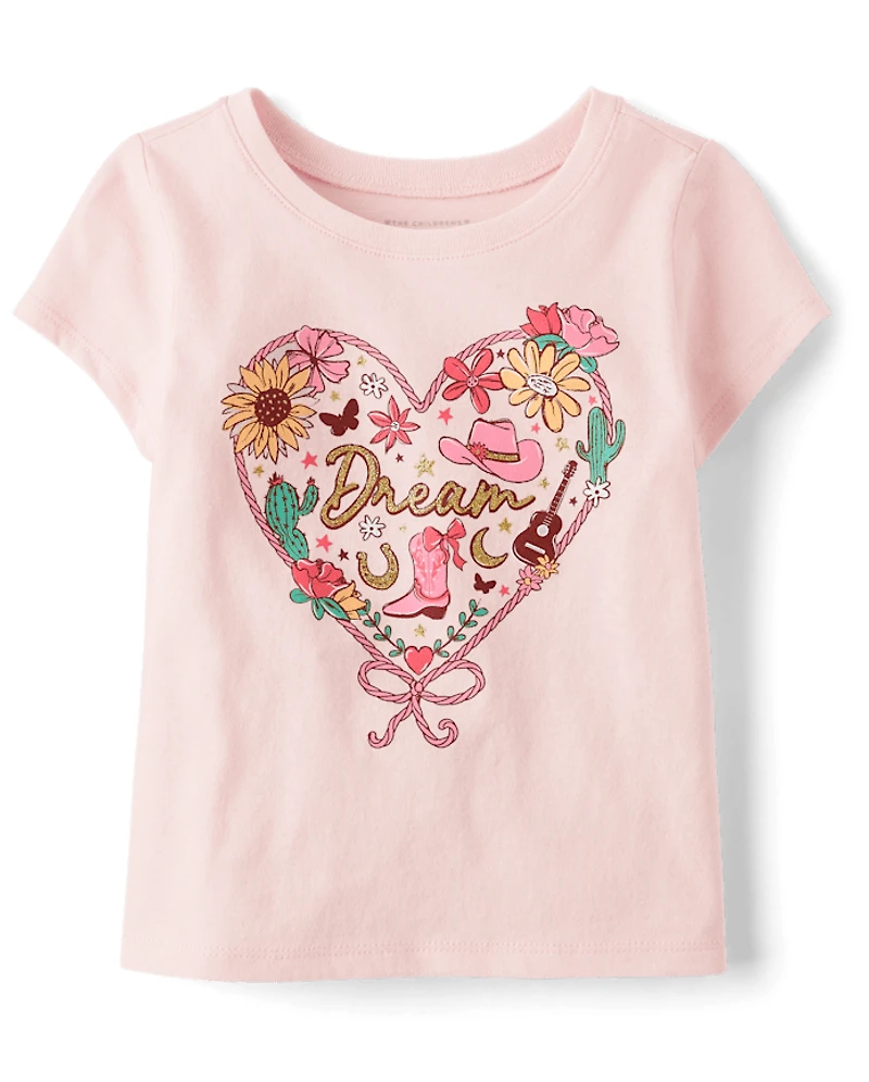 T-shirt graphique Western Heart pour bébés et petites filles
