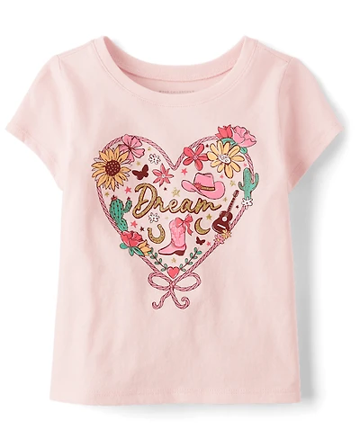T-shirt graphique Western Heart pour bébés et petites filles