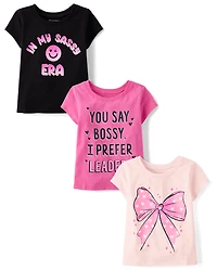Baby And Toddler Girls Bow Graphic Tee 3-Pack