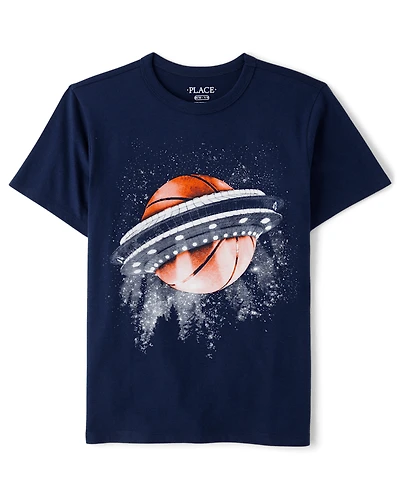 Boys Basketball Spaceship Graphic Tee