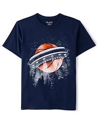 Boys Basketball Spaceship Graphic Tee