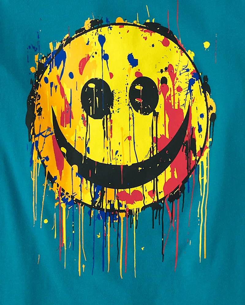 Kids Paint Drip Happy Face Graphic Tee