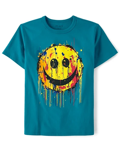 Kids Paint Drip Happy Face Graphic Tee