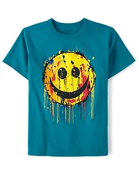 Kids Paint Drip Happy Face Graphic Tee