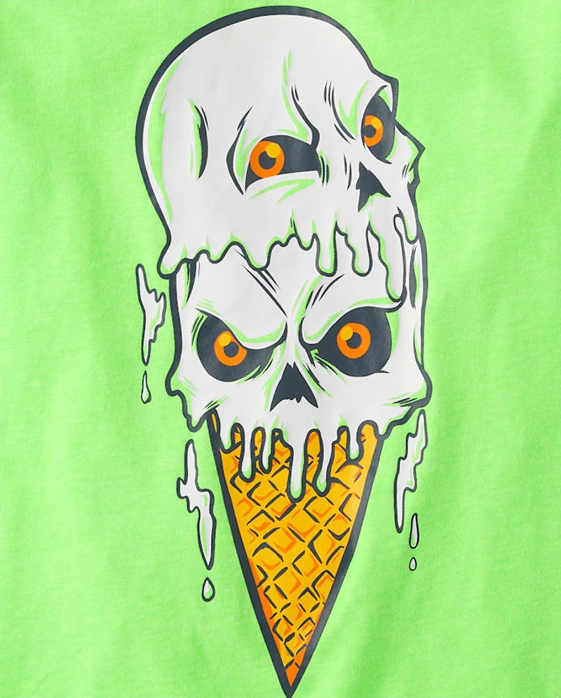 Boys Summerween Skeleton Ice Cream Cone Graphic Tee