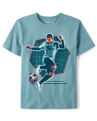 Boys Soccer Player Grid Graphic Tee