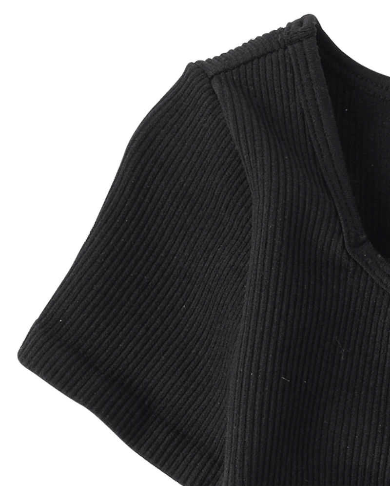 Haut froncé côtelé sans coutures pour fille