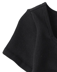 Haut froncé côtelé sans coutures pour fille