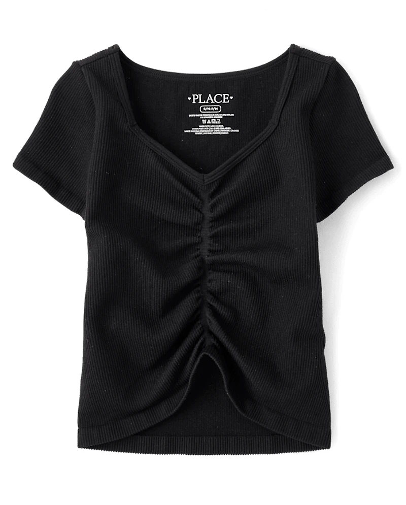 Girls Seamless Ribbed Ruched Top