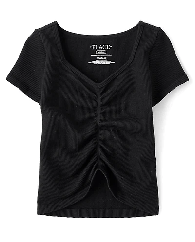 Girls Seamless Ribbed Ruched Top