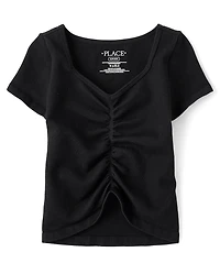 Girls Seamless Ribbed Ruched Top