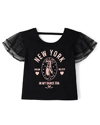 Girls Graphic Flutter Top