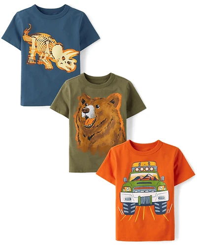 Baby And Toddler Boys Animal Graphic Tee 3-Pack