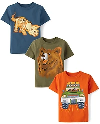 Baby And Toddler Boys Animal Graphic Tee 3-Pack