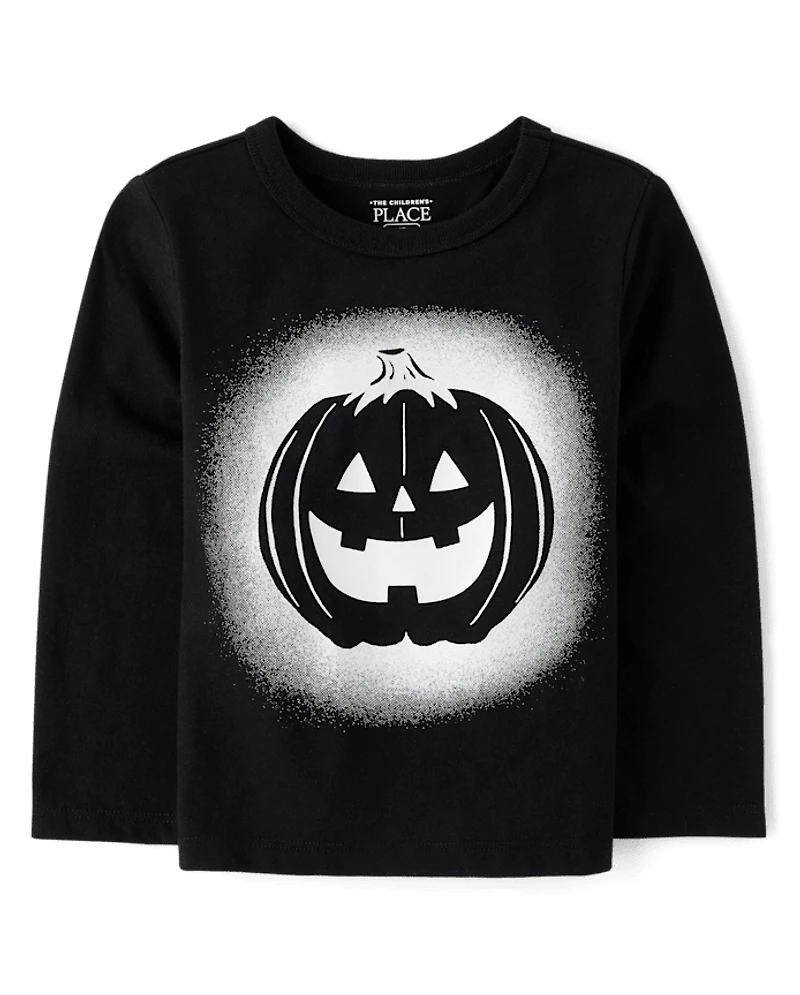 Baby And Toddler Boys Glow Pumpkin Face Graphic Tee