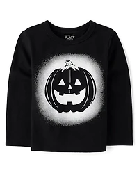 Baby And Toddler Boys Glow Pumpkin Face Graphic Tee