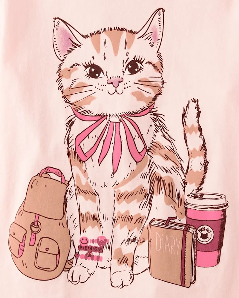 Girls Pink Cat Things Graphic Tee