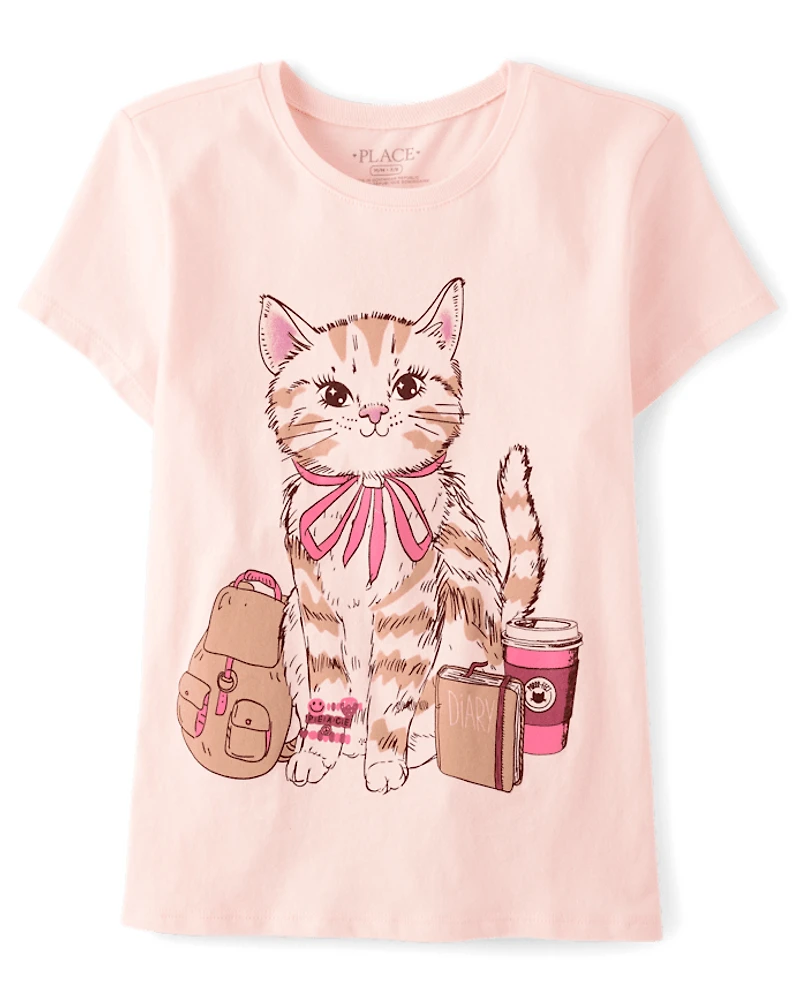 Girls Pink Cat Things Graphic Tee