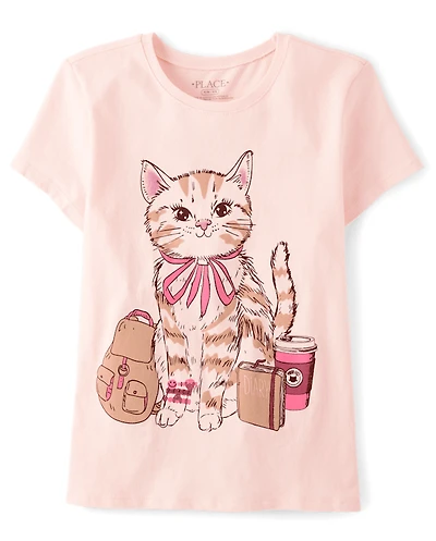 Girls Pink Cat Things Graphic Tee