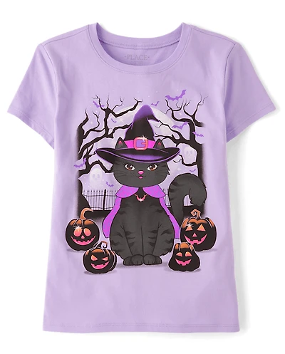 Girls Witch Cat Graphic Tee