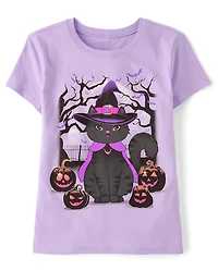 Girls Witch Cat Graphic Tee