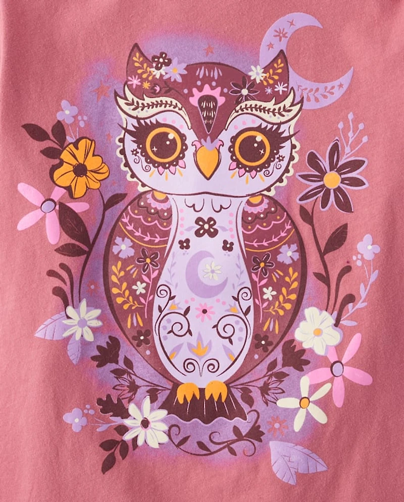 Girls Floral Owl Graphic Tee