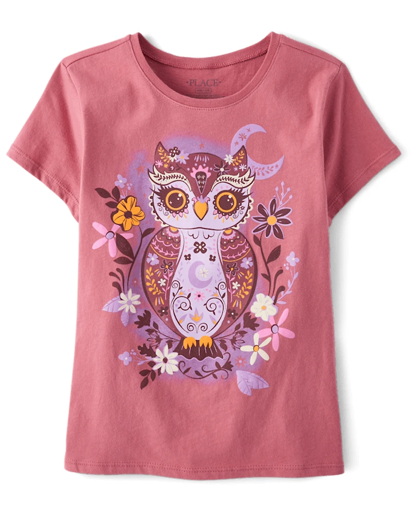 Girls Floral Owl Graphic Tee