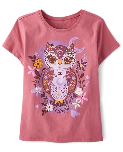 Girls Floral Owl Graphic Tee