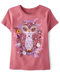 Girls Floral Owl Graphic Tee
