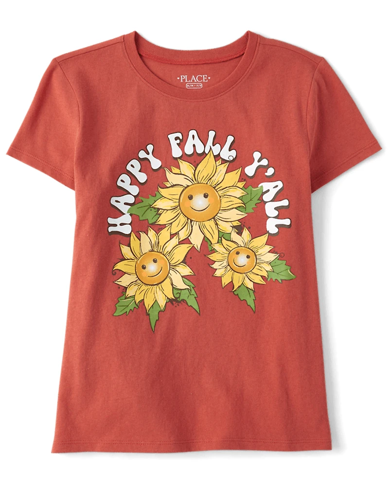 Girls Happy Fall Y'all Graphic Tee