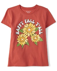 Girls Happy Fall Y'all Graphic Tee