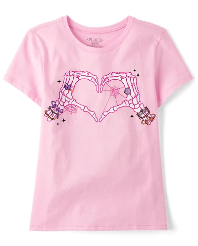 Girls Skeleton Heart Graphic Tee
