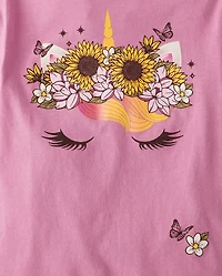 T-shirt graphique licorne à couronne de fleurs pour fille