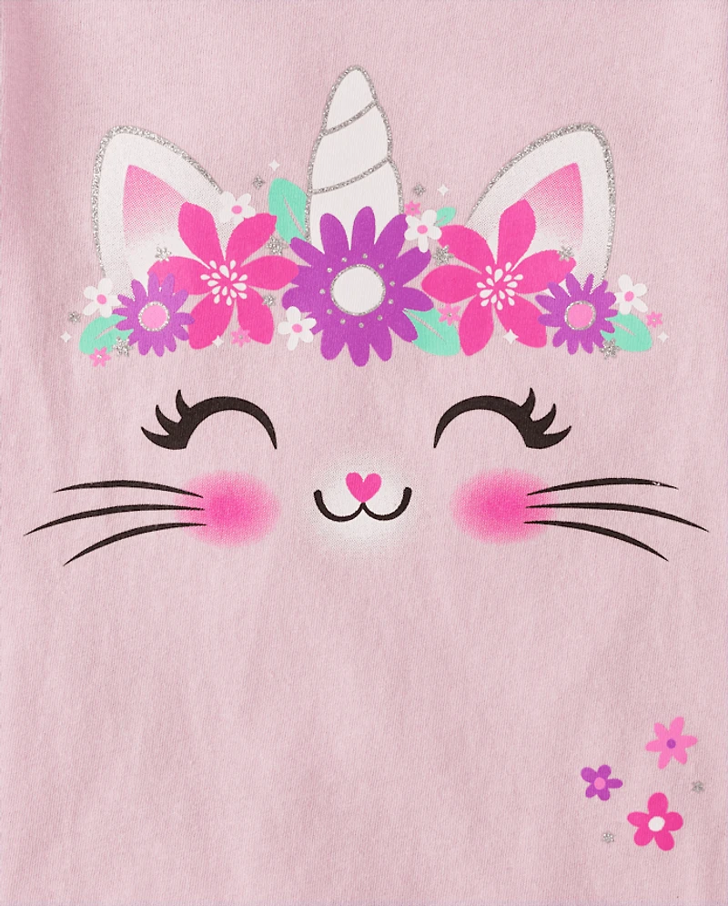 Baby And Toddler Girls Unicorn Cat Graphic Tee