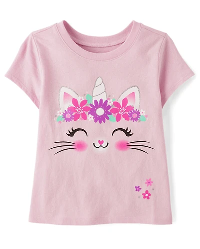 T-shirt graphique licorne et chat pour bébé petite fille