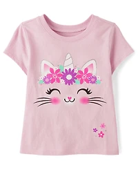 T-shirt graphique licorne et chat pour bébé petite fille