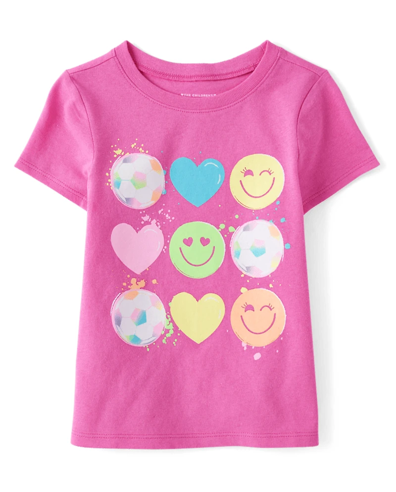 Baby And Toddler Girls Soccer Hearts Graphic Tee