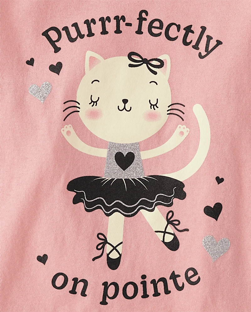 Baby And Toddler Girls Ballerina Cat Graphic Tee