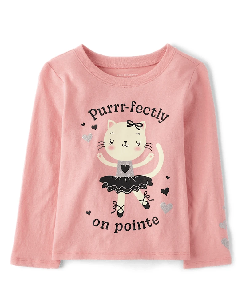 Baby And Toddler Girls Ballerina Cat Graphic Tee