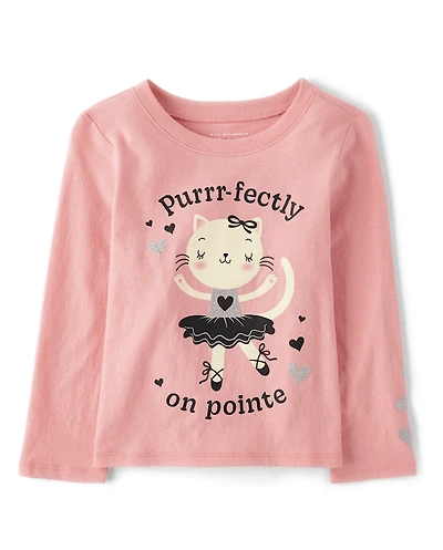 Baby And Toddler Girls Ballerina Cat Graphic Tee