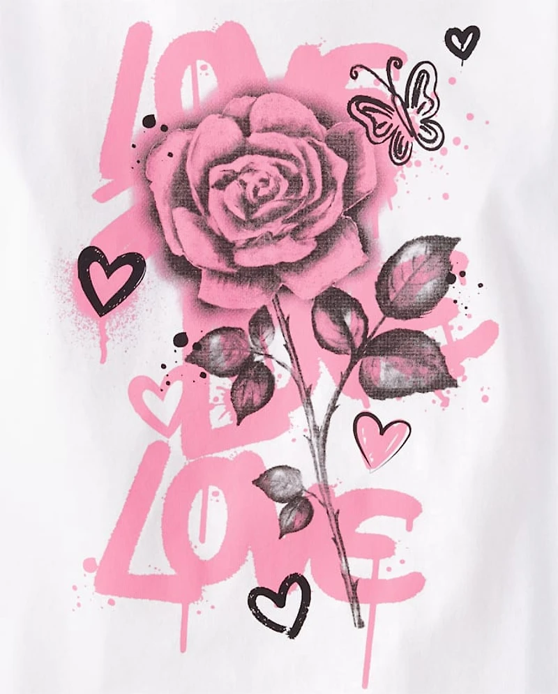 Girls Love Graffiti Rose Graphic Tee