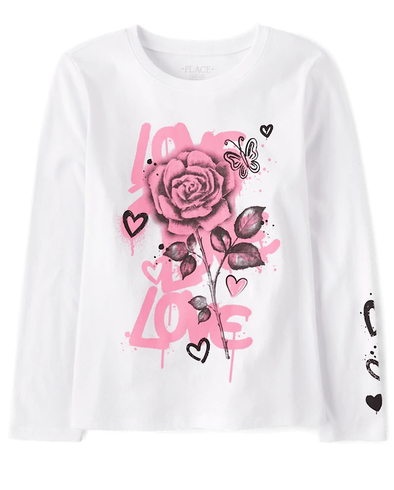 T-shirt graphique rose graffiti Girls Love