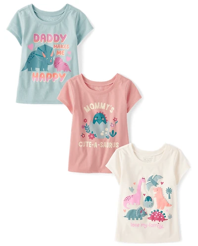 Baby And Toddler Girls Dino Graphic Tee 3-Pack