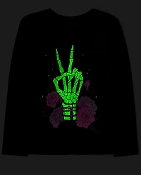 T-shirt graphique Glow Skeleton Peace pour filles