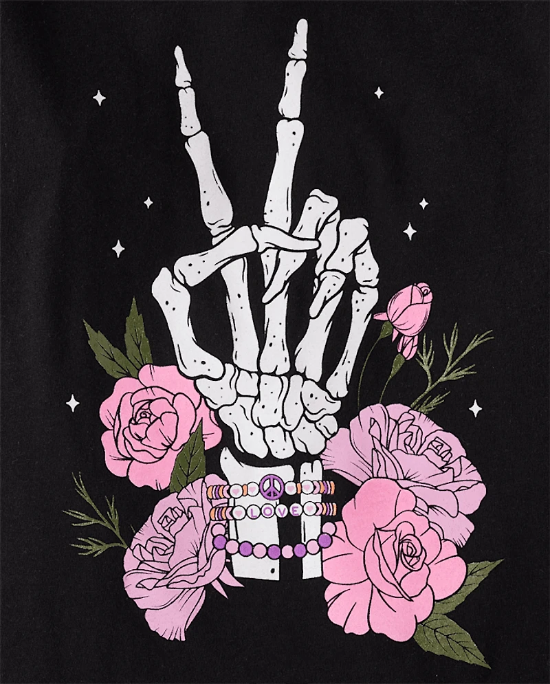 Girls Glow Skeleton Peace Graphic Tee